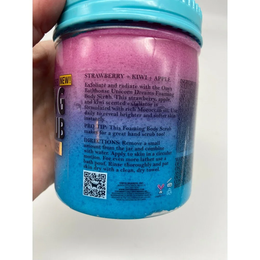 Onyx Bathhouse Foaming Body Scrub Women 12oz Pink Blue Unicorn Dreams Scrub